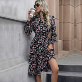 Women's Dresses Printed V-Neck Lace Long Sleeve Dress